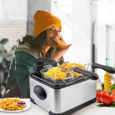 Secura 1700-Watt Stainless-Steel Triple Basket Electric Deep Fryer with Timer Free Extra Odor Filter, 4L/17-Cup,Silver Secura