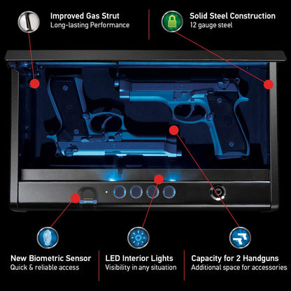 SentrySafe Biometric Gun Safe for Handguns, Fingerprint Gun Safe with Interior Light, 2 Handgun Capacity, Firearm Storage with Bolt Down Kit, QAP2BLX