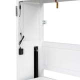 SOFTSEA Twin Size Murphy Bed with LED Light, 2 in 1 Murphy Bed Cabinet, Wooden Wall Bed Cabinet for Small Spaces, No Box Spring Needed, White+Brown SOFTSEA