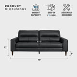 Lexicon Leather Couch Sofa, Modern Couch Sofa, Top Grain Leather Sofa, Oversized Sofa for Living Room, Bedroom, Office, Apartment, Waiting Room, 3-Seater Couches, Black Lexicon