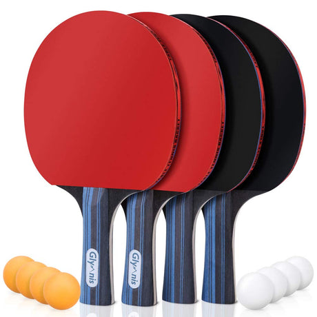 Glymnis Ping Pong Paddles Set of 4 Table Tennis Rackets with 8 Balls, Storage Case for Indoor Outdoor Table Tennis Paddle Game Accessories Glymnis