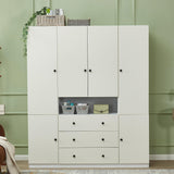 Sophshelter 4 Door White Armoire Wardrobe Closet Cabinet, Wooden 3 Drawers Tall Cabinet Closet for Large Capacity, Storage Cabinet Large Storage Cabinet with 5 Hanging Rod 63" L x 20.3" W x 72" H Sophshelter