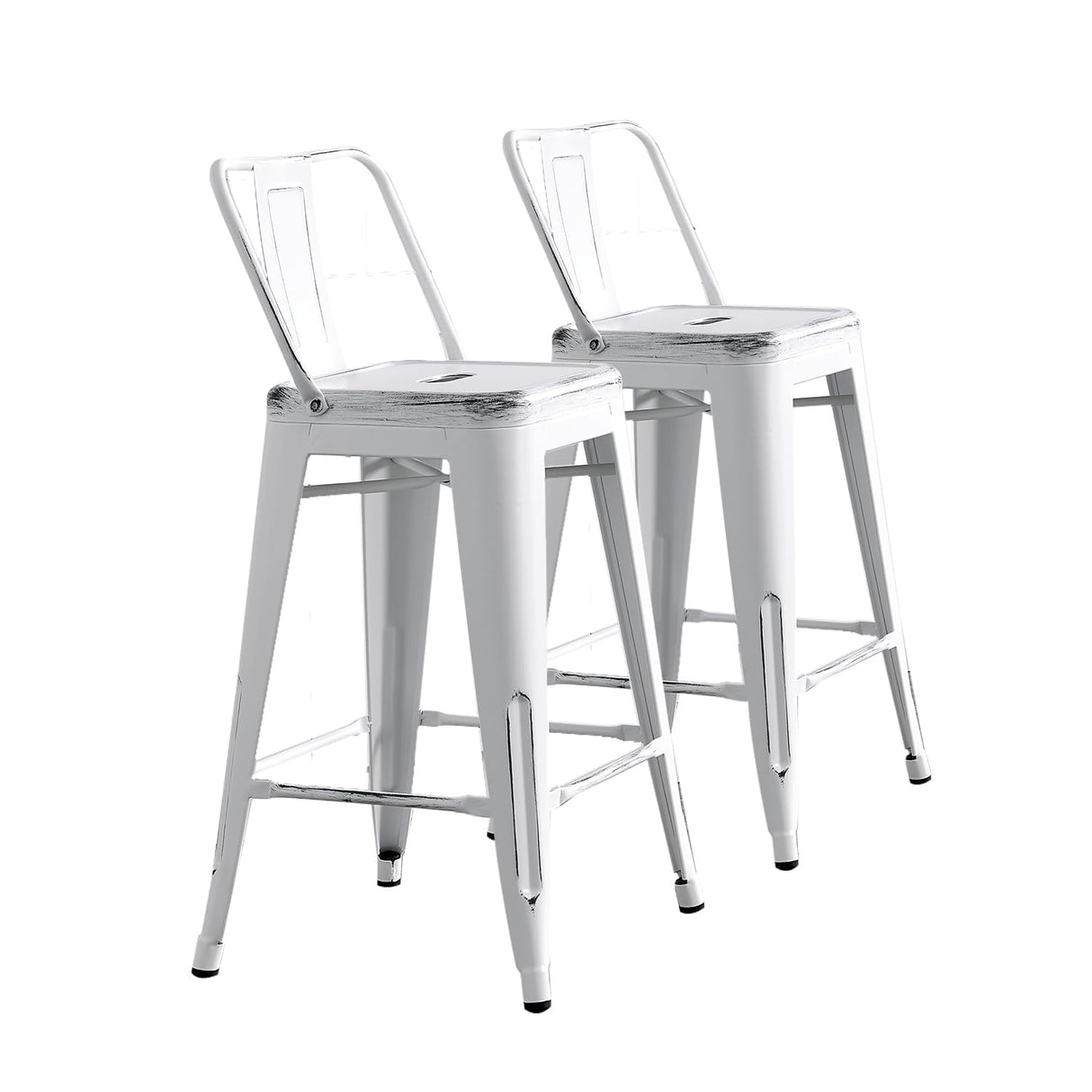 AC Pacific Modern 24” Metal Barstool Set of 2 – Country Rustic Style with Low Back, Lightweight & Sturdy Build, Easy Assembly, Distressed White AC Pacific