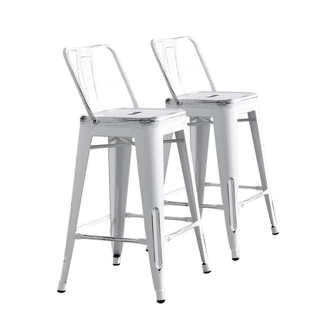 AC Pacific Modern 24” Metal Barstool Set of 2 – Country Rustic Style with Low Back, Lightweight & Sturdy Build, Easy Assembly, Distressed White AC Pacific