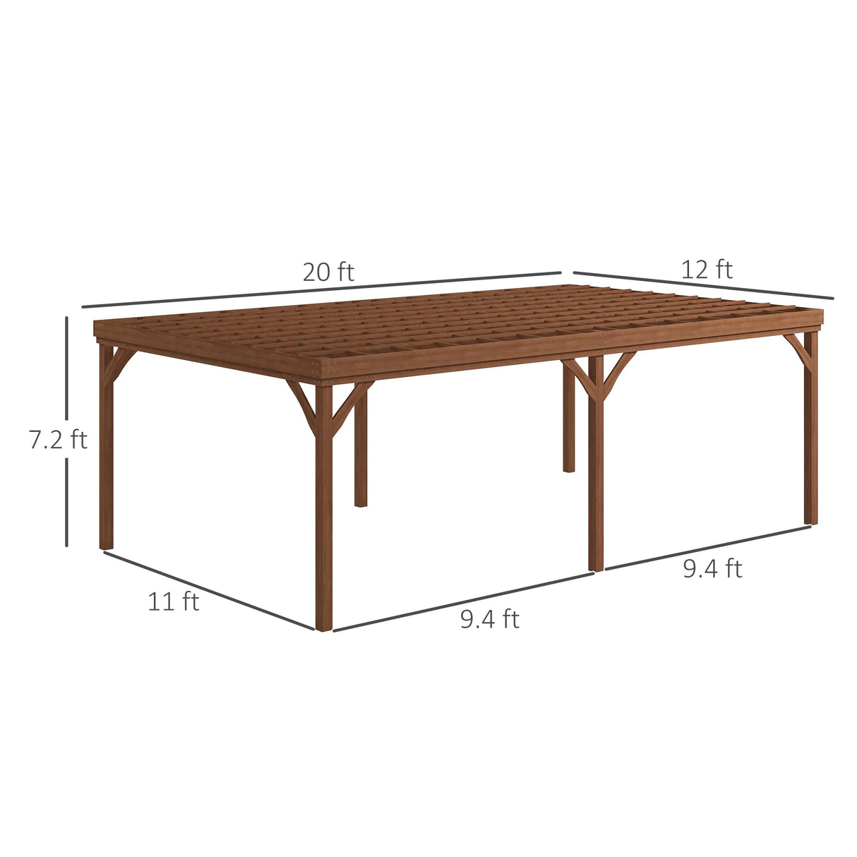 Outsunny 12' x 20' Outdoor Pergola, Wood Gazebo Grape with Concrete Anchors for Climbing Plant Support at Garden, Patio, Backyard, Deck, Brown Outsunny