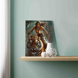 Tucocoo Beautiful Jungle Tiger Rider Paint by Number Barbarian Woman in Forest Tribal Armor Native American Woman Warrior Number Painting On Canvas for Home Wall Decor 16''W X 20''H (Without Framed) Tucocoo