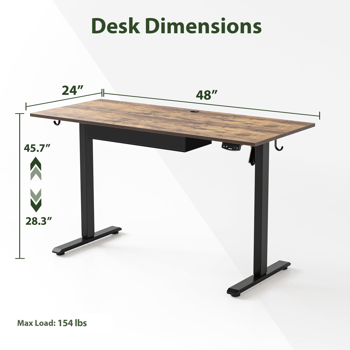 Agilestic Adjustable Height Electric Standing Desk with Storage Wooden Drawer, 48 x 24 Inches Stand Up Home Office Computer Gaming Table with Splice Board for Work Office Home, Rustic Brown Agilestic