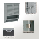 Tangkula Wall Mounted Bathroom Cabinet with Open Shelf & Bar, Medicine Cabinet with Double Louvered Doors, Wall Storage Cabinet with Adjustable Shelf, for Bathroom Living Room Kitchen (Grey) Tangkula