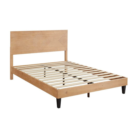 Mid Century Modern Solid Wood Platform Bed with Adjustable Headboard - Queen Size - WoodArtSupply