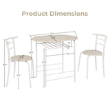 VINGLI 3 Piece Dining Set,Small Kitchen Table Set for 2,Breakfast Table Set,Kitchen Wooden Table and 2 Chairs for Small Space/Dining Room/Apartment,Metal Frame,Wine Rack,White&Light Oak VINGLI