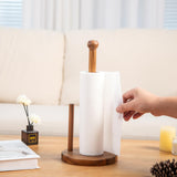 MornHalo 15" Acacia Wooden Paper Towel Holder, 6.7" Large Heavy Base Wooden Kitchen Roll Stand Organizer Free Standing, Rustic Farmhouse Paper Towel Holder Stand, Standing Paper Towel Roll Holders MornHalo