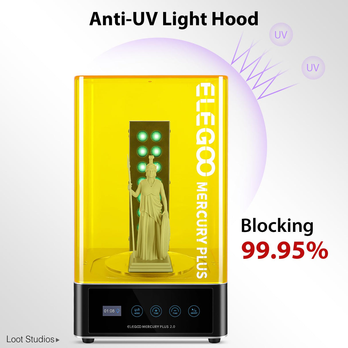 ELEGOO Mercury Plus 2.0 Large Wash and Cure Machine for LCD/SLA/DLP 3D Printing Models Cure Box with Rotary Curing Turntable and Washing Bucket ELEGOO