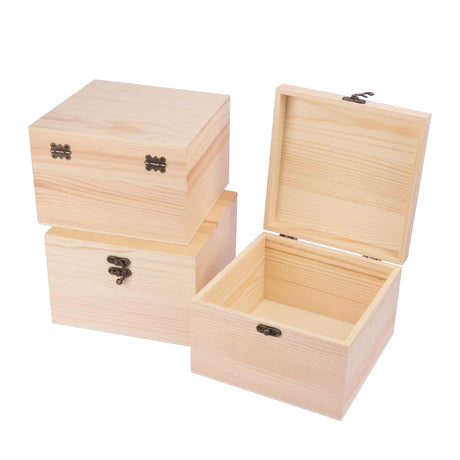 GNIEMCKIN 3 Pack Wooden Box, Unfinished Unpainted Wood Boxes for Crafts, DIY Projects, and Jewelry Storage (7.1x7.1x4.7 inch) GNIEMCKIN