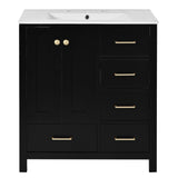 Merax 30" Bathroom Vanity with Sink, Painted Modern Bathroom Vanity Cabinet with 2 Doors and 4 Drawers, Solid Wood Frame, Ceramic Sink Top Merax