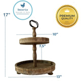 DECORIO Beautiful Farmhouse Slightly Distressed Two Tier Brown Wood Decorative Tray - Tiered Tray Stand - Two Tier Tray Tiered Tray Decor - Tiered Tray Large - 2 Tier Tray - Fall Decor 17" Large Round Decorio Decorate In Style
