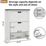 Loomie Farmhouse Shoe Cabinet,Free Standing Tipping Bucket Shoe Rack Organizer with 2 Flip Drawers,Entryway Narrow Shoe Storage,Modern Slim Hidden Shoe Cabinet with Doors & Storage Cubby, White Loomie