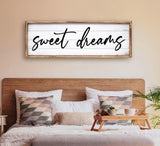 UPPER DECOR Sweet Dreams Wall Decor Above Bed 42''×15'' Large Bedroom Wall Sign Farmhouse Bedroom Sign Wood Framed Guest Room Decor Master Bedroom Wall Decoration UPPER DECOR