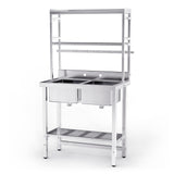 VINGLI 67" 2-Compartment Commercial Sink with Shelves Over & Drying Rack Underneath, 304 Stainless Steel Sink Double Basin with Drain for Restaurant, Freestanding Utility Sink for Laundry Room, Garage VINGLI