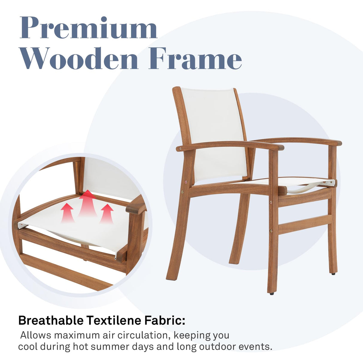 OC Orange-Casual Patio Furniture Set, Acacia Wood Patio Dining Set for 6-8, Outdoor Expandable Table and Chairs Set with Umbrella Hole and Breathable Textilene Fabric for Garden (White, 5 Pieces) OC Orange-Casual