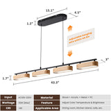 Glimchase 43.3" Linear Island Lights for Kitchen, 32W Wood Chandeliers for Dining Room, LED Rustic Dimmable Lighting Fixture for Farmhouse, 4-Light Pendant Lights for Kitchen Island Over Table Glimchase
