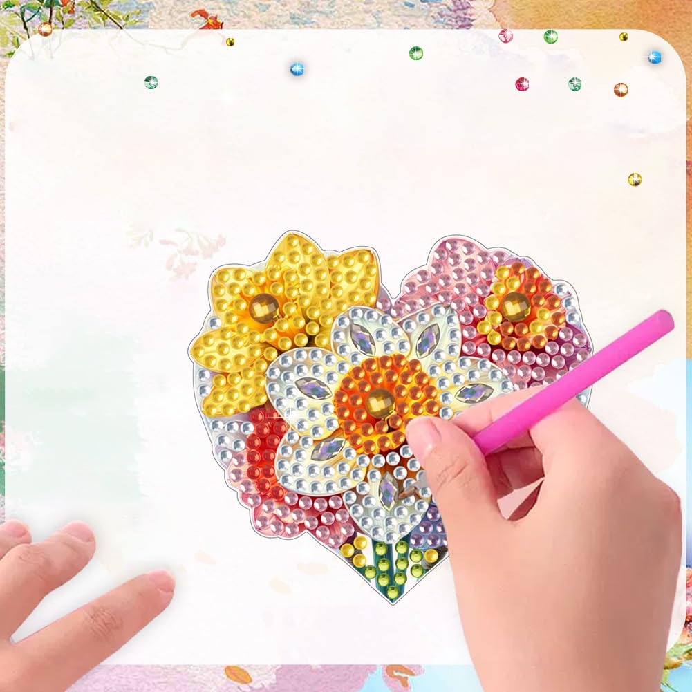 POETRYDRAW 6 Pcs Diamond Painting Magnets Special Shape Heart Flower Diamond Art Stickers Refrigerator Diamond Painting Kits for Fridge Stickers POETRYDRAW