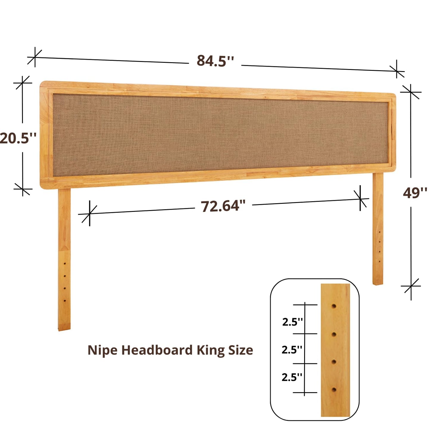 Nipe Boho King Headboard - Solid Wood with Burlap Pattern, Easy Wall or Bed Frame Assembly - WoodArtSupply