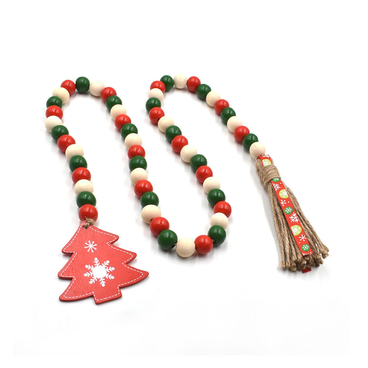 Wood Bead Garland for Christmas Tree, Christmas Wood Bead Garland Christmas Wooden Beads Garland Christmas Wood Garland Christmas Wood Bead Garland with Tassels Red and White Christmas Decor HEEYA