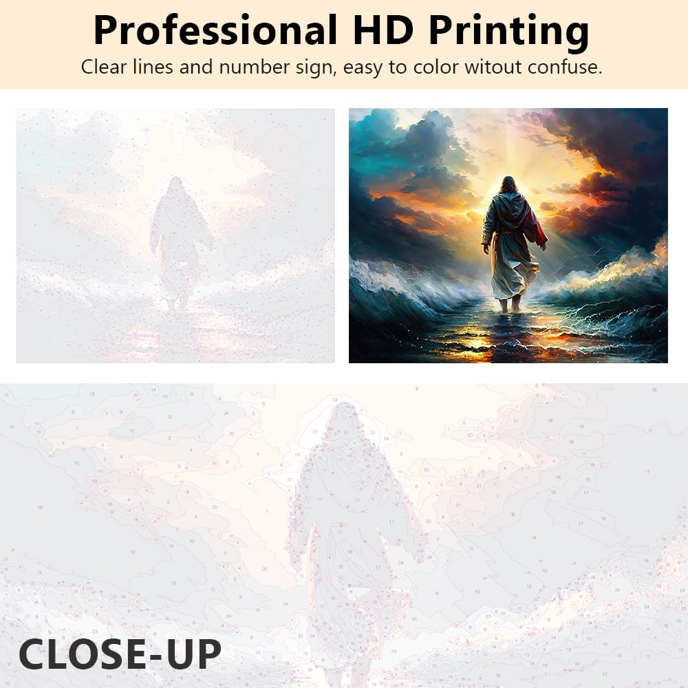 Tumovo Jesus Walking on Water DIY Paint by Number Kit - Sunset Scene on 16x20inch Canvas for Adults & Kids TUMOVO