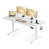 OffiGo Electric Standing Desk with 3-Piece Board, 71 Inch Height Adjustable Large Table with Power Outlets, Sit Stand Table, Writing Computer Desk for Home, Office, Workstation, White OffiGo