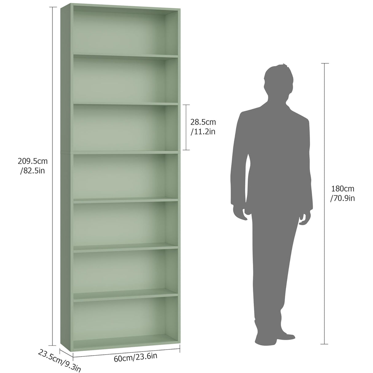 FACBOTALL 82" Tall Bookshelf, 7-Tier Open Shelves Bookcase, Freestanding Display Storage Shelves, Tall Bookcase Home Decor Furniture for Home Office, Living Room, Bedroom, Green FACBOTALL