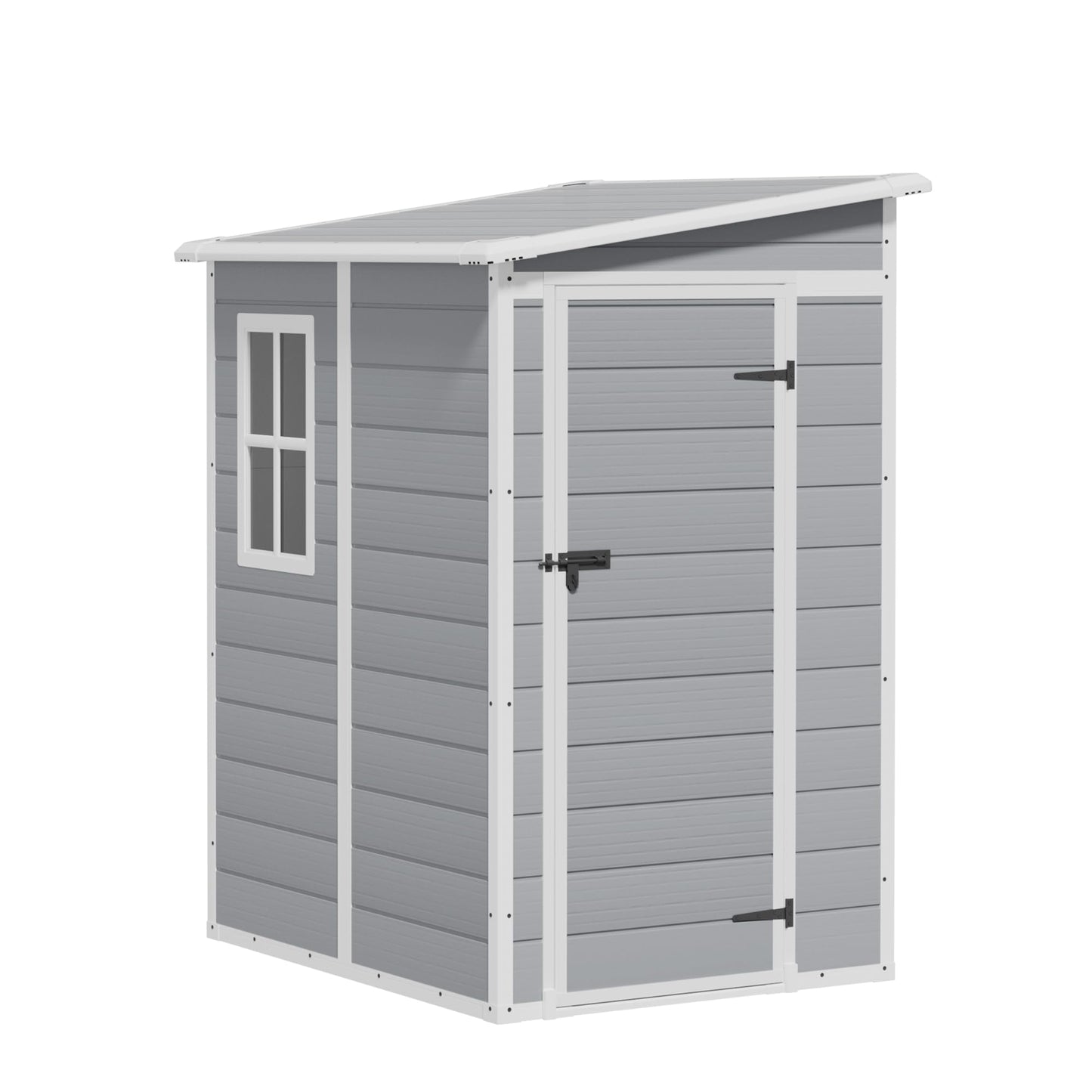 Greesum 5' x 4' Resin Weather Resistant Outdoor Storage Shed with Floor for Garden,Backyard,Pool Tool, Light Grey - WoodArtSupply