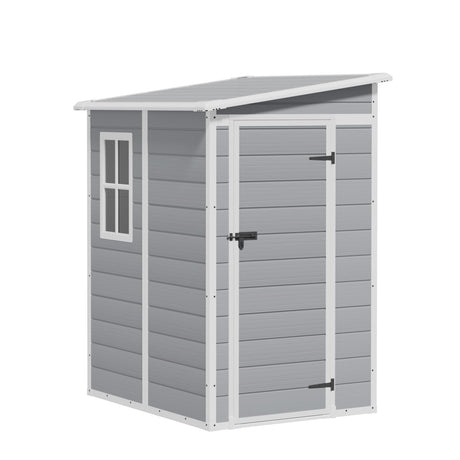 Greesum 5' x 4' Resin Weather Resistant Outdoor Storage Shed with Floor for Garden,Backyard,Pool Tool, Light Grey Greesum