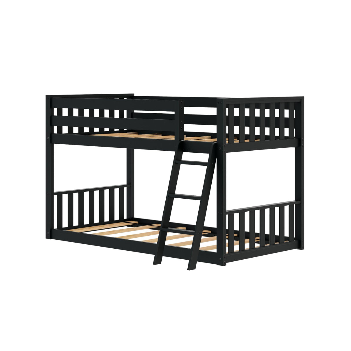 Max & Lily Low Bunk Bed, Scandinavian Modern Bunk Bed, Solid Wood Twin-Over-Twin Bed Frame for Kids, No Box Spring Needed, Black Max & Lily