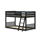 Max & Lily Low Bunk Bed, Scandinavian Modern Bunk Bed, Solid Wood Twin-Over-Twin Bed Frame for Kids, No Box Spring Needed, Black Max & Lily