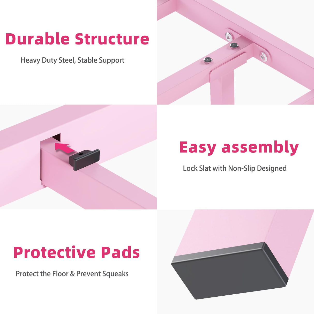 Elephance Twin Bed Frame with Headboard Metal Bed Frame Twin Size with Storage Space No Box Spring Needed Easy Assembly,Pink Elephance