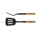 STAUB Silicone Spatula Turner, Perfectly Angled for Lifting Pancakes, Sandwiches and Picking up Veggies Durable BPA-Free Matte Black Silicone, Acacia Wood Handles, Safe for Nonstick Cooking Surfaces STAUB
