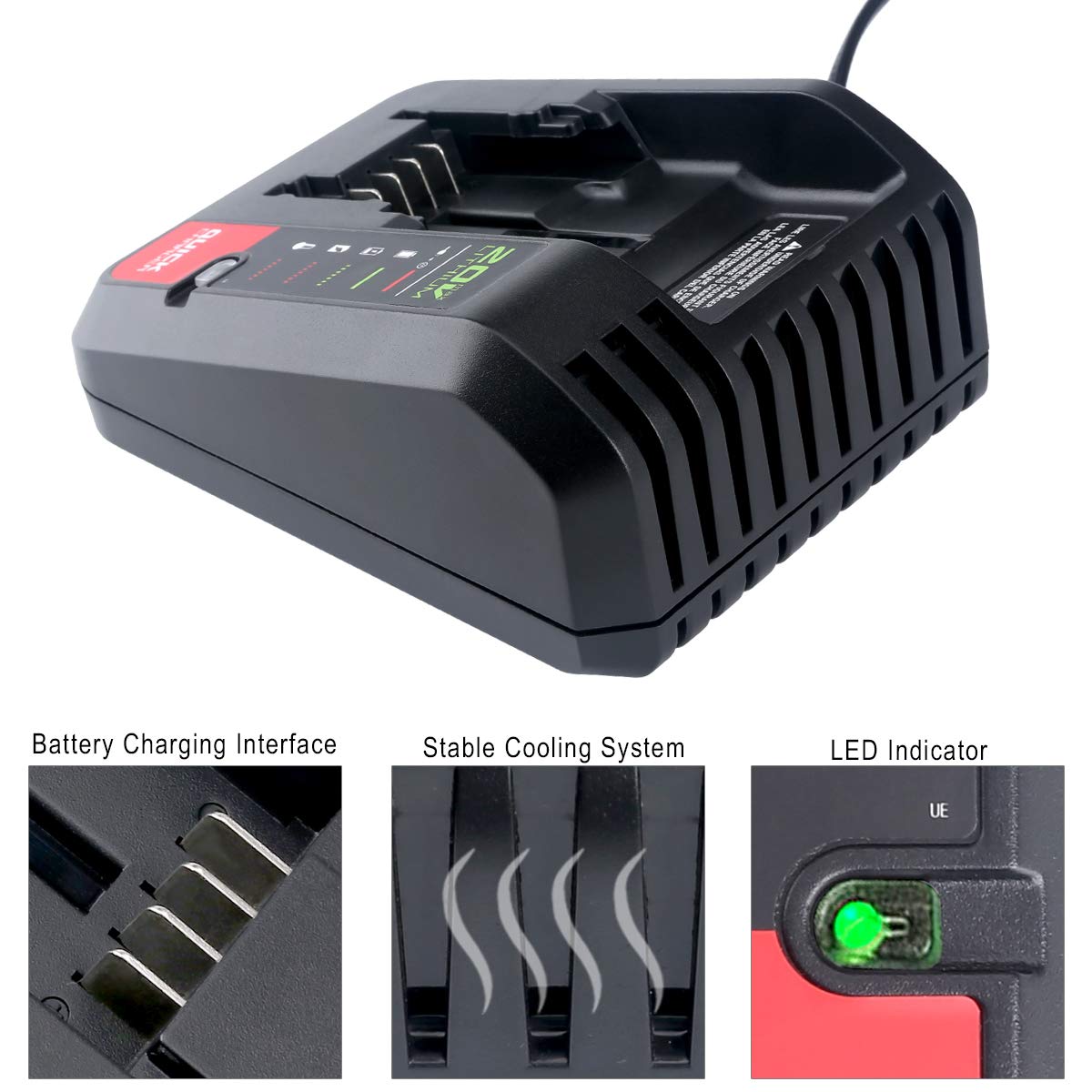 Elefly 20V Battery Charger PCC692L Compatible with Porter Cable 20V Lithium Battery PCC680L PCC685LP and Compatible with Black Decker 20V Battery LBXR20 LB2X4020 ELEFLY