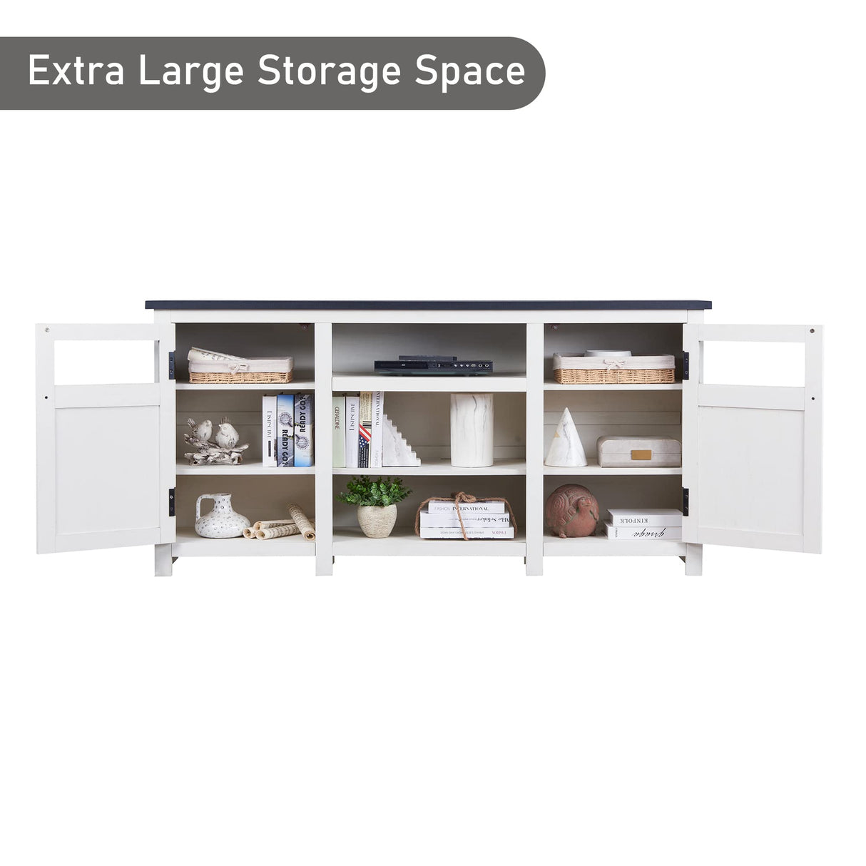 JXQTLINGMU Farmhouse TV Stand for 75 Inch TV, Entertainment Center with Storage, Modern TV Cabinet with Barn Doors, 66" Rustic TV Console for Living Room, Adjustable Shelf - Off White JXQTLINGMU