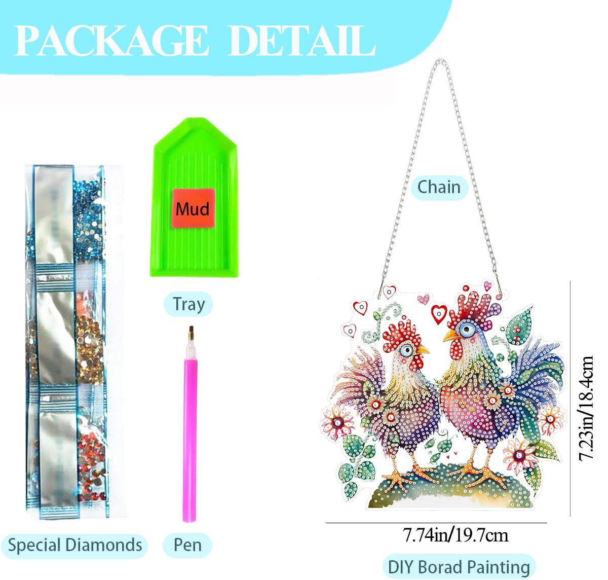 Diamond Art Kits for Adults Ornaments-Chicken Diamond Art Paintings Suncatchers-Full Drill Diamond Dots Paintings for Beginners, Round 5D Paint with Diamonds Art Accessories Gem DIY Deco GUMITOON