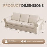 89" 3-Seater Couch, Farmhouse Slipcovered Sofa with Washable Cover, Supportive Cushions & Sturdy Frame, Rolled Arm White Couches for Living Room, Small Spaces, Apartment, Office, Easy Assembly Vorthio
