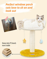 Happi N Pets Cloud Cat Tree, Cat Scratching Post with Bed, Cat Tree Tower for Indoor Cats, Sisal Cat Scratcher with Soft Perch for Kitten & Adult Cats, Small Cat Tower with Toys, Cat Scratch Post Happi N Pets