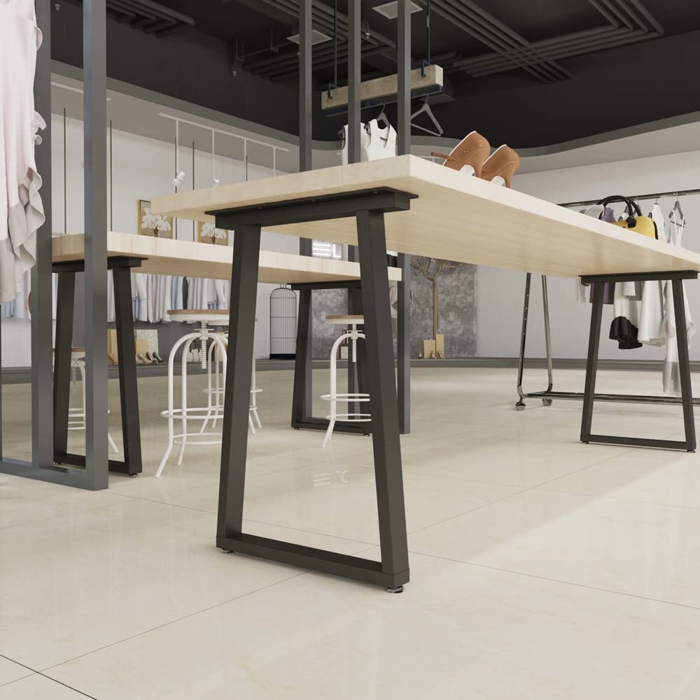 Metal Legs for Table Trapezoid Shape 28" H Tall Metal Table Leg Heavy Duty Metal Desk Legs Industrial Table Legs Set of 2,Black TIEOU