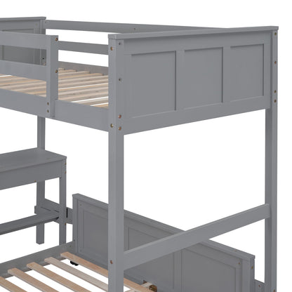 Harper & Bright Designs Twin Over Full Bunk Bed with Desk and Storage Drawers in Grey