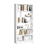 Modern 6-Tier Metal Book Shelf Storage Organiser - 77'' White Tall Bookcase for Living Room, Bedroom & Office ALJKF