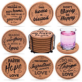 Coasterlux Cork Coasters for Drinks Absorbent with Holder - Cute & Funny Set of 8 Large Round Outdoor Cup Wooden Table Protection, Coffee Trivet, Cups and Mugs Cool Drink Coaster Gift Coasterlux