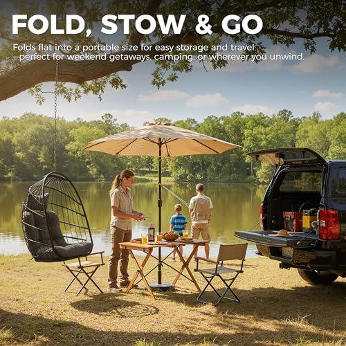 RADIATA Outdoor Egg Chair Without Stand, Foldable Durable Rattan Wicker Hanging Swing Basket, 350 Lbs Heavy-Duty Hammock Chair with Cushion for Patio Balcony Garden Ceiling or Tree Mount, Dark Gray