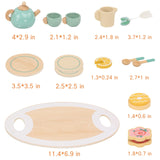 Wooden Tea Party Set for Little Girls Toys, Pretend Play Kids Tea Set for Toddlers Wood Toys, Wooden Play Food Kitchen Accessories Sets for Kid MIKNEKE