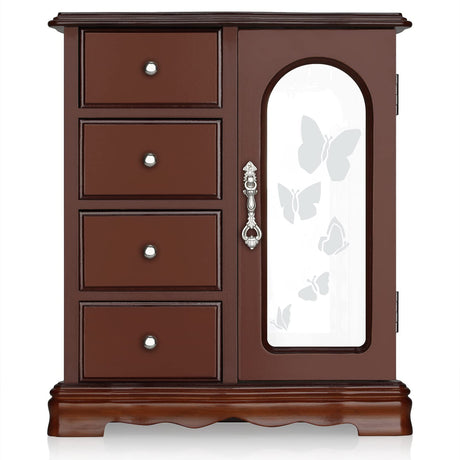RR ROUND RICH DESIGN Jewelry Box - Made of Solid Wood with 4 Drawers Organizer and Built-in Necklace Carousel and Large Mirror Brown RR ROUND RICH DESIGN
