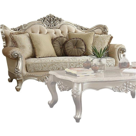 Acme Bently Tufted Sofa with 7 Pillows in Champagne Gold Fabric Acme