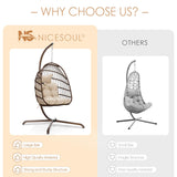 NICESOUL Swing Egg Chair with Stand Indoor Outdoor, Comfy Rattan Patio Basket Hanging Chair with Cushion & Pillow, 350lbs Weight Capacity Egg Hammock Chairs with Base for Bedroom Balcony, Brown NICESOUL